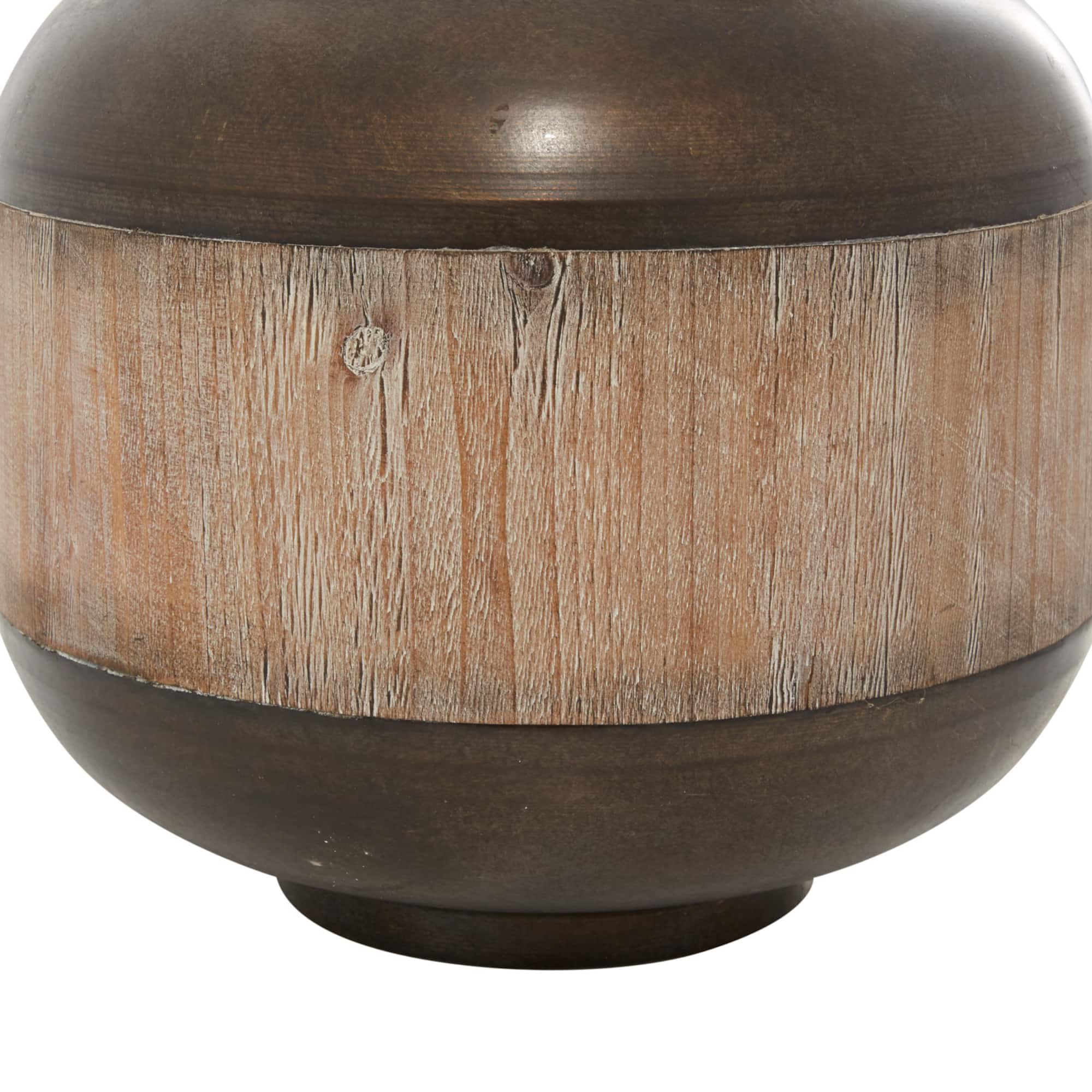 14" Brown Metal & Wood Rustic Jar